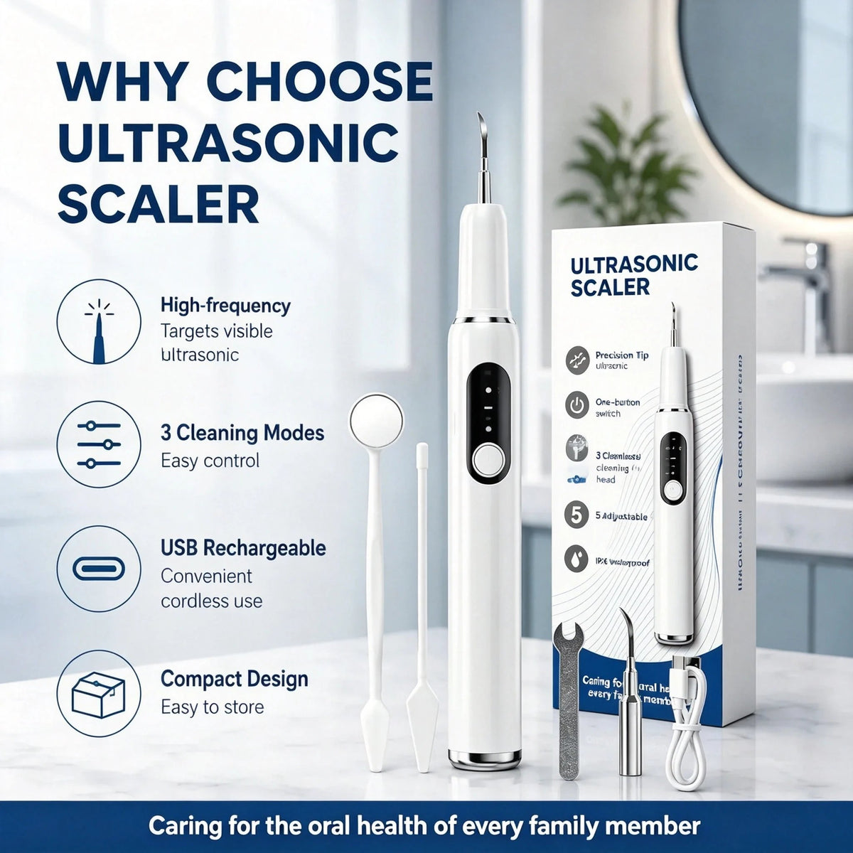 📢📢50% OFF !! ⏰Portable Ultrasonic Teeth Cleaner and Tartar Remover Set