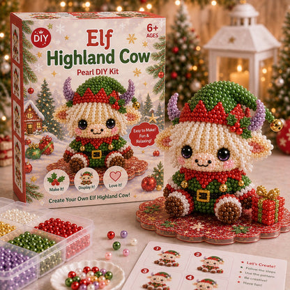 ⏳ Last Day 49% OFF – 🎄Beginner-Friendly Christmas Highland Cow 3D Pearl Bead DIY Kit | Complete Kit with All Tools & Step-by-Step Guide Included 💕