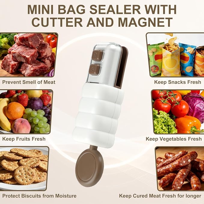 4 in 1 Mini Bag Sealer, Upgraded Mini Bag Sealer with Cutter and Magnet