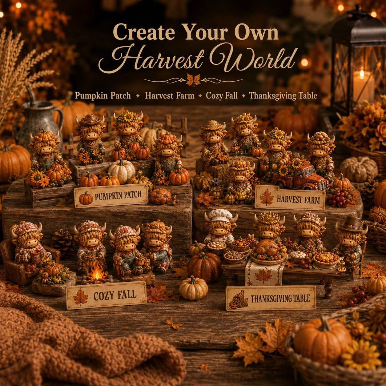 🍂 24-Day Highland Cow Harvest Countdown Calendar Blind Box – 24 Collectible Fall Figurines🐮🎃