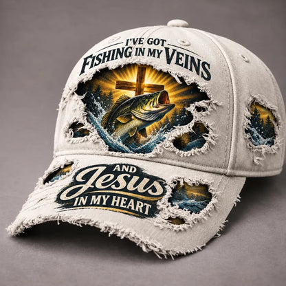 🎣✝️ Fishing & Faith Cap | “Fishing in My Veins, Jesus in My Heart” Christian Fisherman Hat for Lake, Boat & Outdoor Adventures 🙏🌊