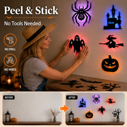 👻 Spooky LED Wall Light Stickers – Battery Powered Halloween Decorations Without Drilling