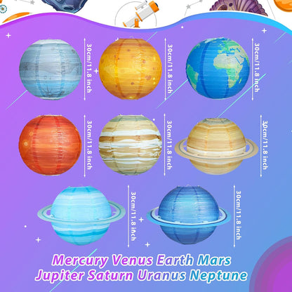 🪐 8-Piece Solar System Planet Paper Lantern Set – Outer Space Birthday Party Decorations
