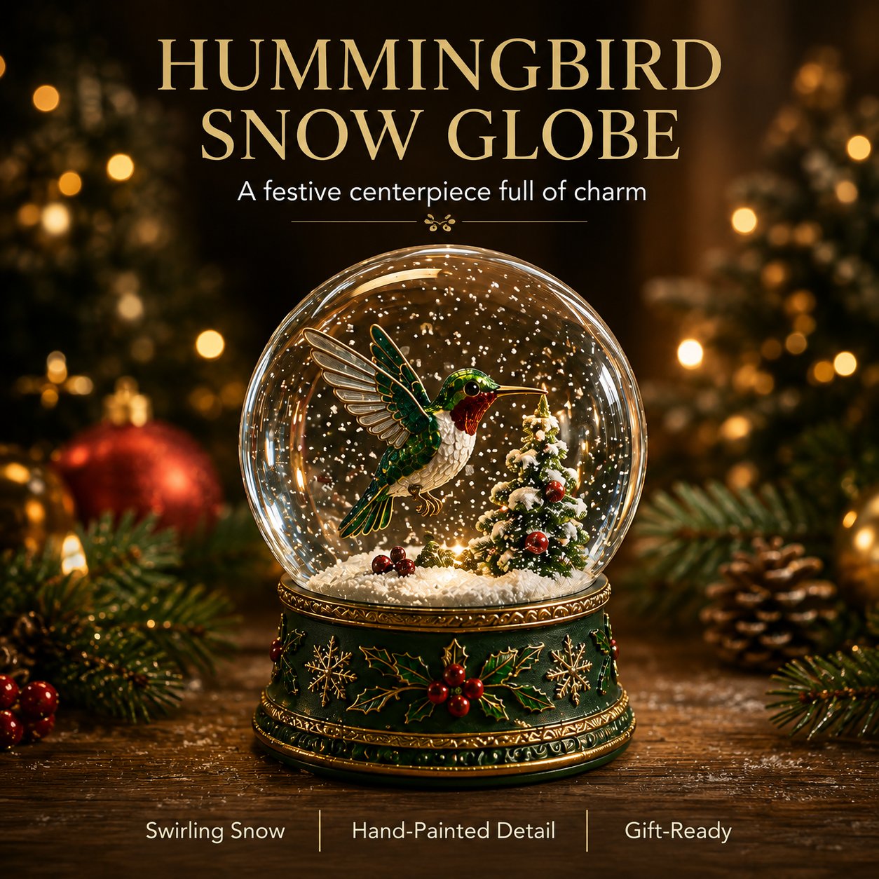 🐦 Christmas Hummingbird Snow GlobeTM