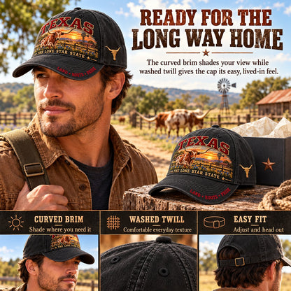 ⏳ Last Day 49% OFF – 🤠 Texas Lone Star Longhorn Cap | Cotton-Poly Blend • Detailed Embroidery • Adjustable Fit