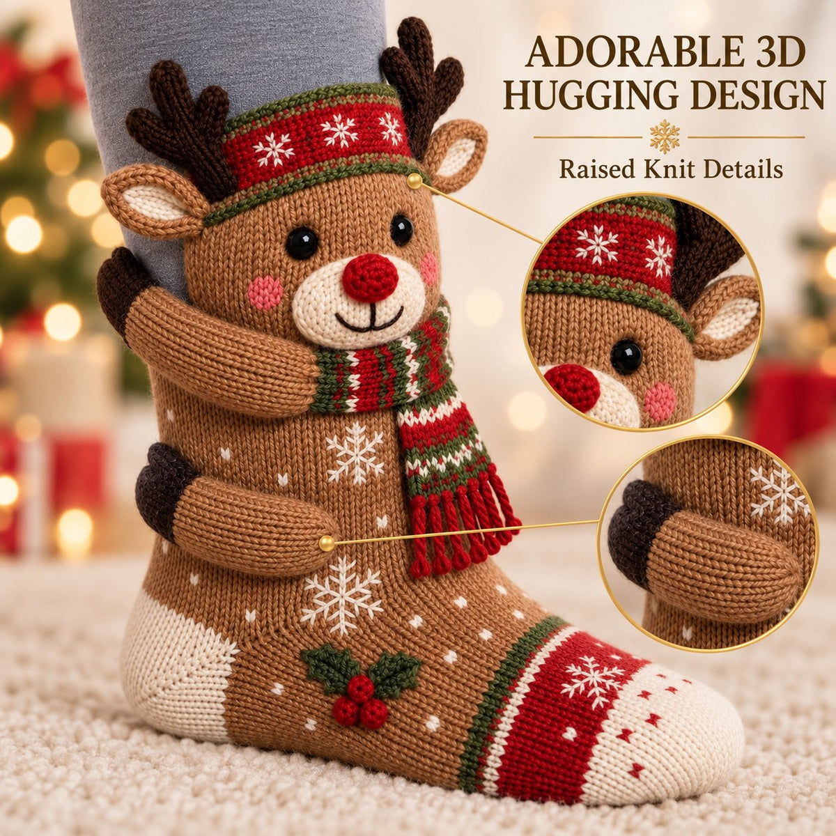 🧦3D Hugging Christmas Socks 🎅 Cute Knit Holiday Socks 5 Designs