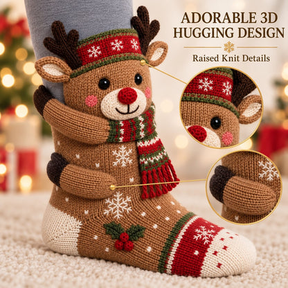 🧦3D Hugging Christmas Socks 🎅 Cute Knit Holiday Socks 5 Designs