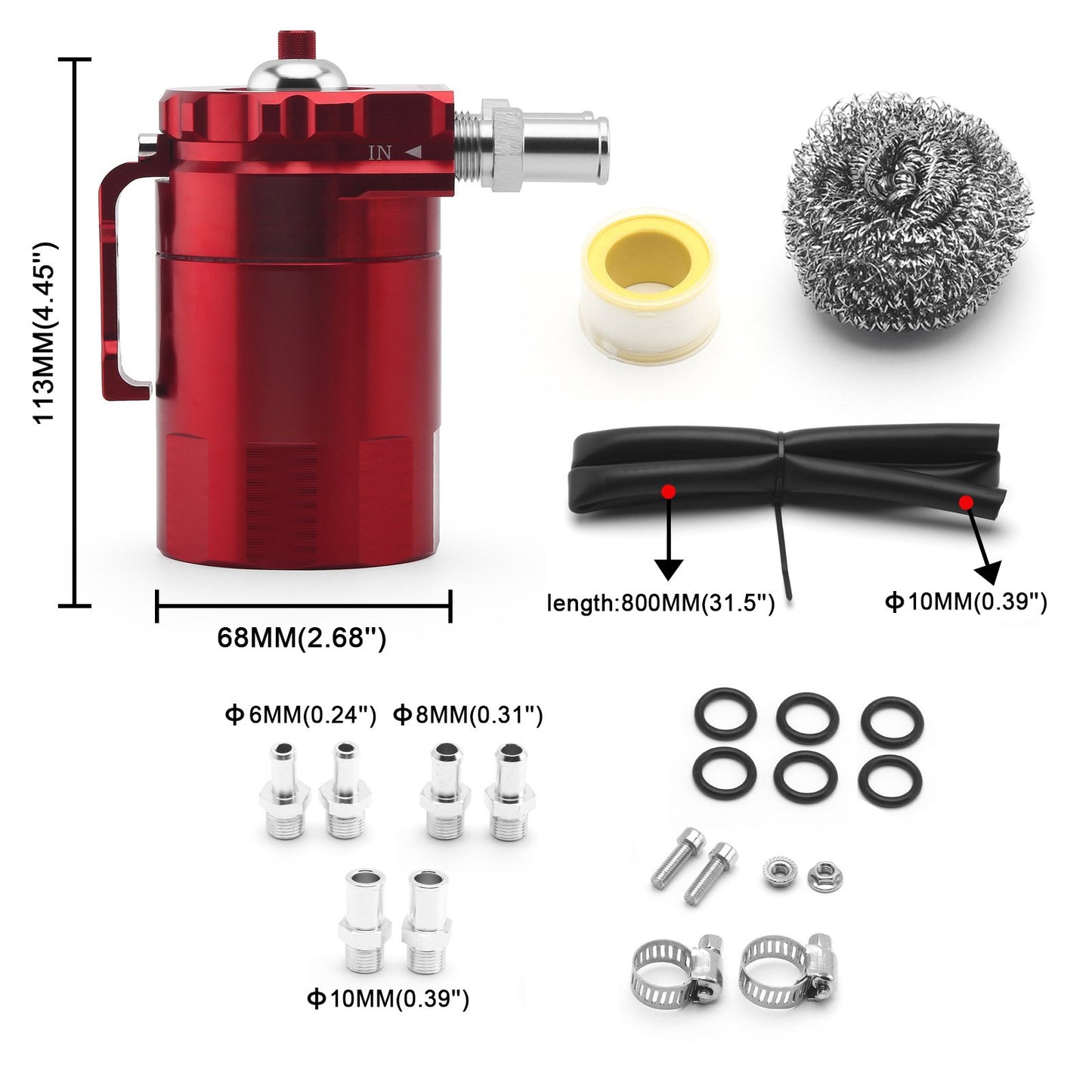 🔥HOT SEAL🔥Universal 300ML Baffled Oil Catch Can Tank Kit w/ Breather Filter & Steel Wool