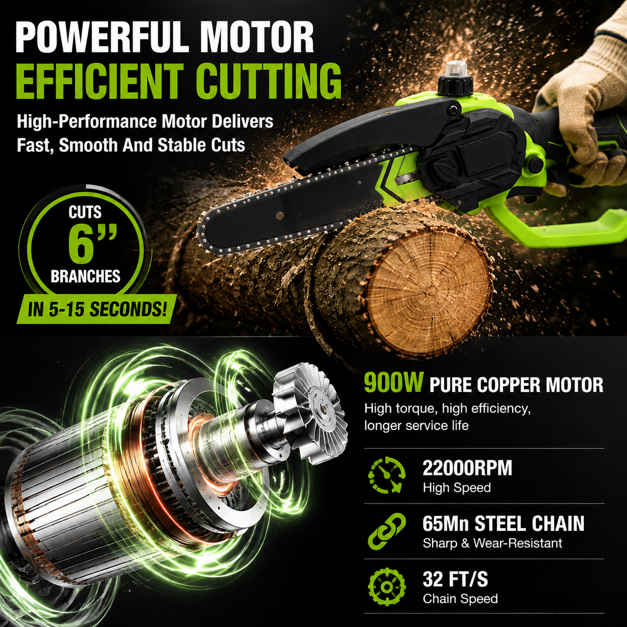 Mini Chainsaw 🔋 8-Inch Portable Electric Chainsaw for Tree Trimming & DIY  URL Handle