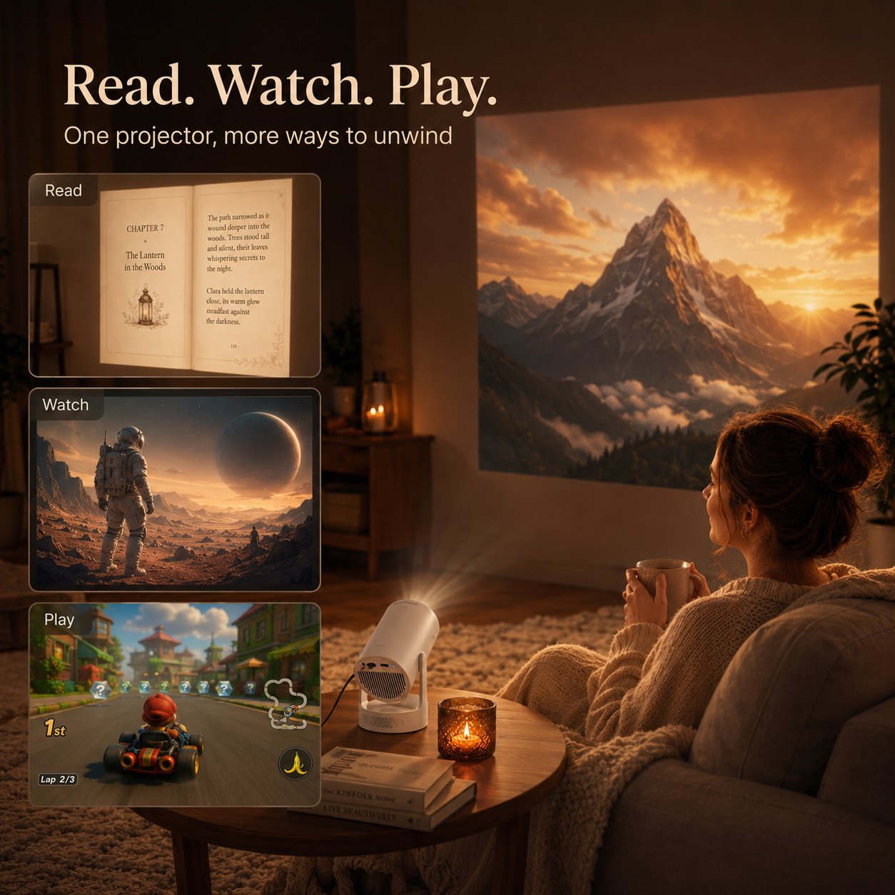 Portable Media Projector Compact Home Entertainment Device for Wall Reading, Movie & Gaming