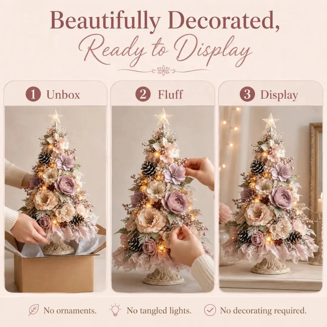 🌸🎄Blush Bloom Pre-Lit Floral Christmas Tree