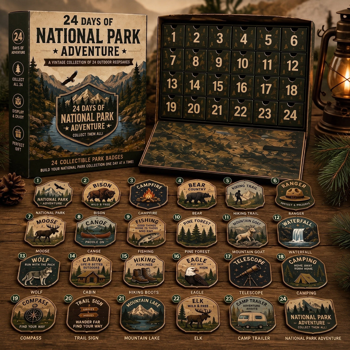 National Park Adventure Advent Calendar – 24 Vintage Collectible Badges