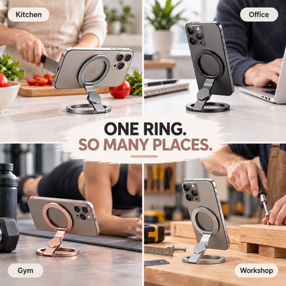 🧲 Snap. Spin. Stand. — 360° Dual-Magnetic MagSafe Phone Ring & Fidget Stand
