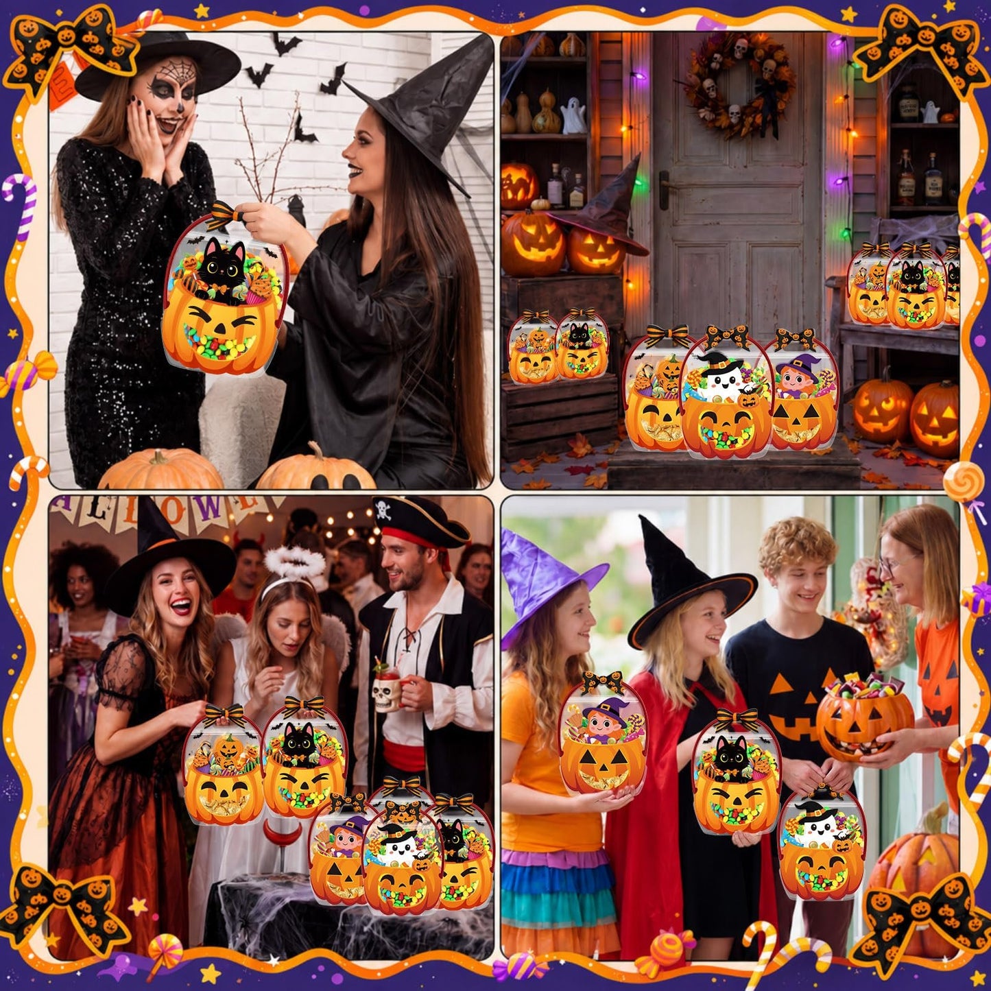 🎃25/50 PCS Halloween Goodie Bags with Handles, Pumpkin Specter Candy Gift Bags, Transparent Trick or Treat Party Favor Bags