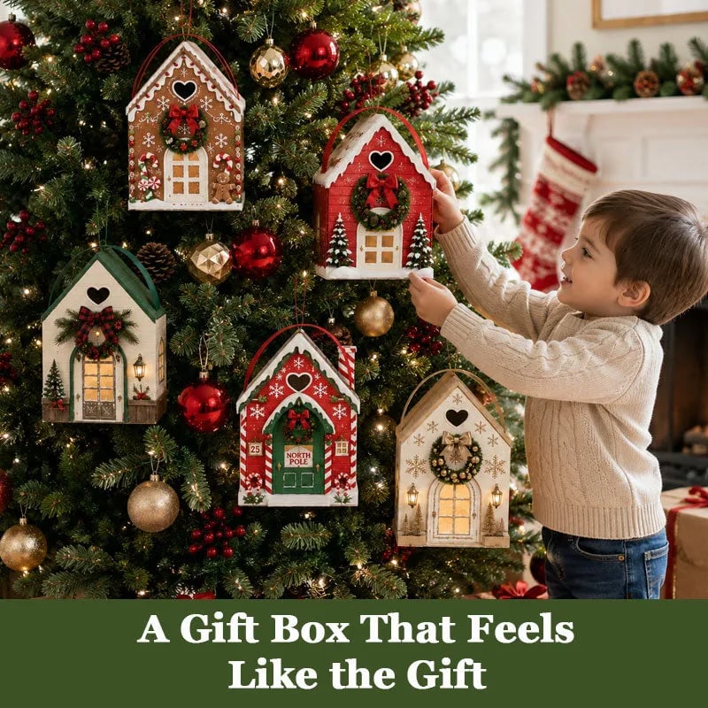 Christmas House Gift Box – Festive Handled Holiday Packaging