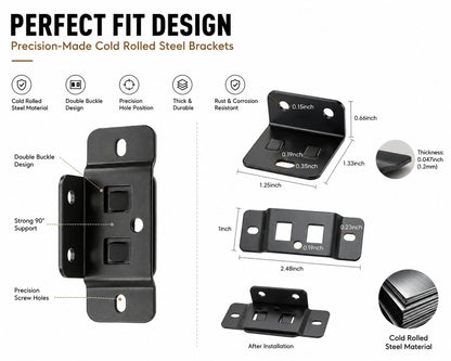 🛠️2-in-1 Iron Buckle Corner Brackets – Heavy Duty Stainless Steel L Shape Joint Fixing Brackets with Screws for Cabinets, Tables & Chairs Repair Kit