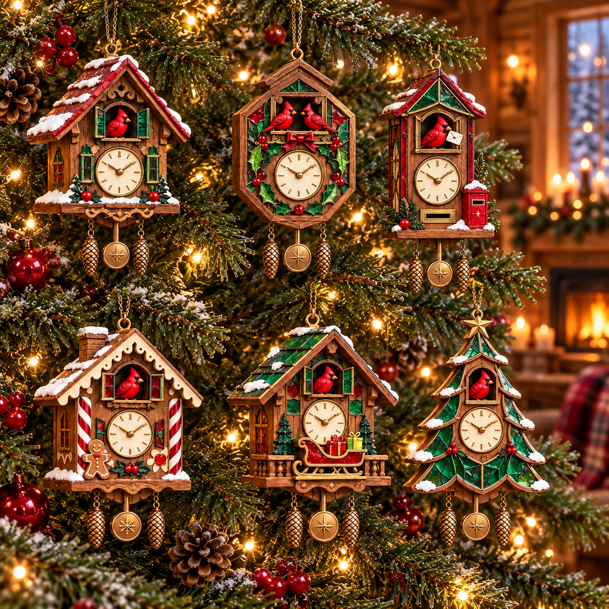 🕰️ 2026 Christmas Cuckoo Clock Ornaments – Set of 6 Vintage Holiday Keepsakes