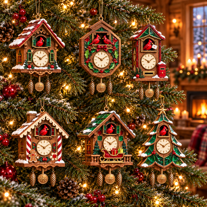 🕰️ 2026 Christmas Cuckoo Clock Ornaments – Set of 6 Vintage Holiday Keepsakes