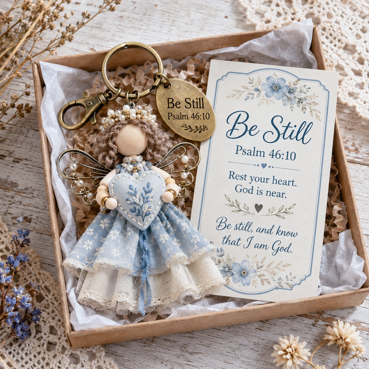 ⏳ Last Day 49% OFF – 🪽 Faith Guardian Keychain Scripture Gift Set Collection | Layered Fabric Charm, Inspirational Scripture Card & Ready-to-Gift Box Included 💕