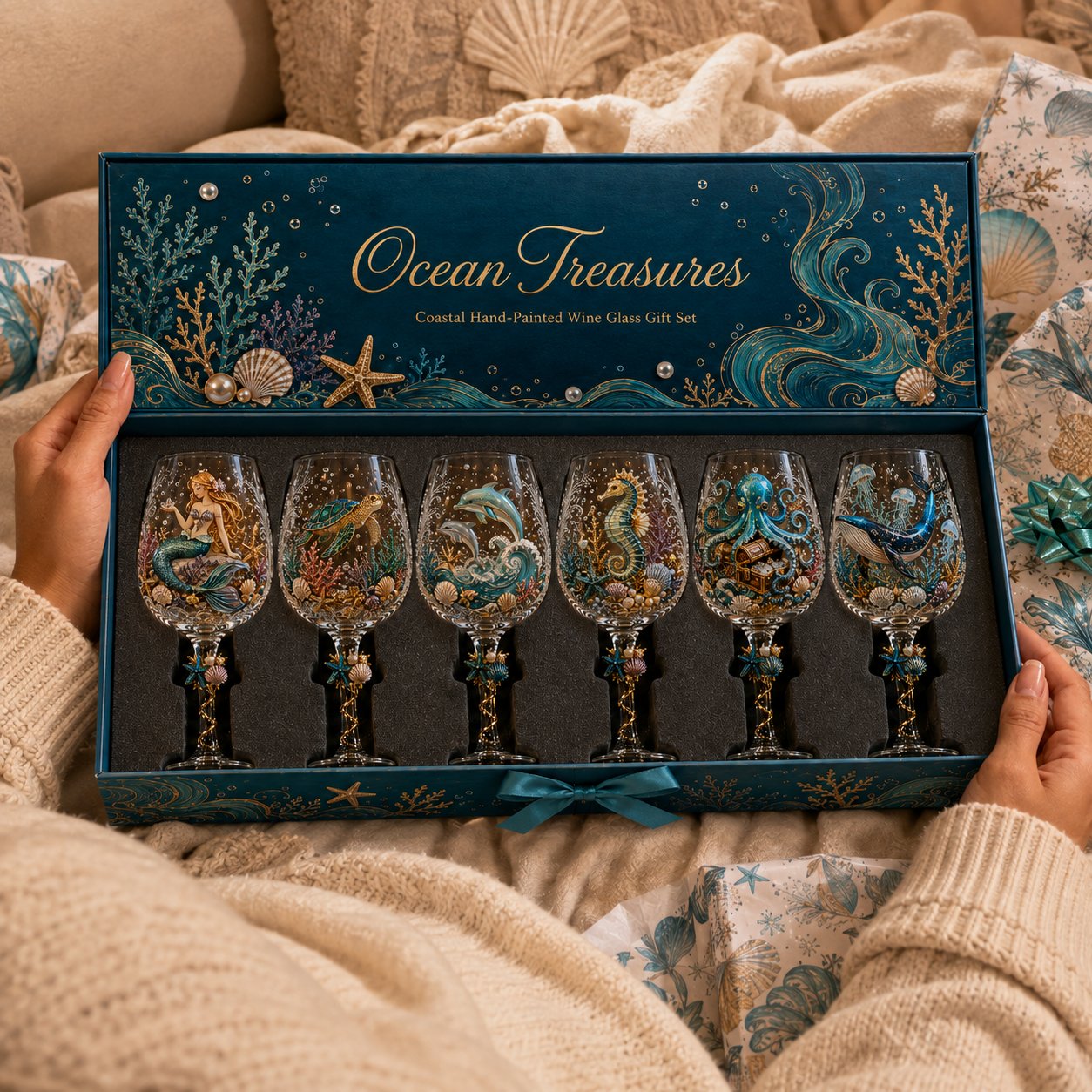 ⏳ Last Day 49% OFF – 🌊 3D Ocean Treasures Sculpted Glass Collection | Premium Clear Stemware with Raised Marine Figures, Shell & Pearl Details & Underwater-Inspired Accents ✨