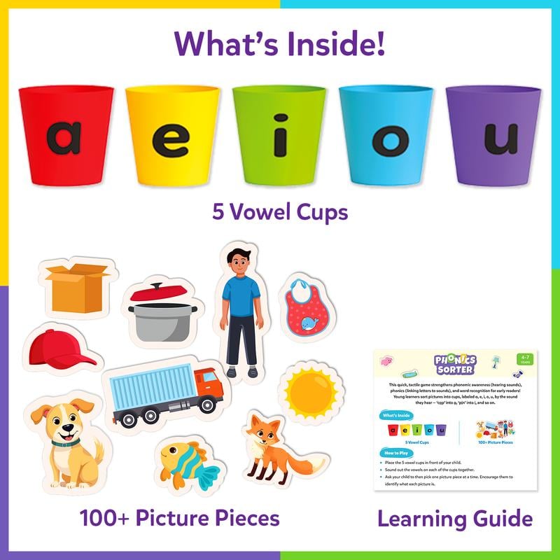 📚Phonics Vowel Sorting Toy – Early Literacy Learning Activity for Preschool & Kindergarten Kids Ages 4-7✨