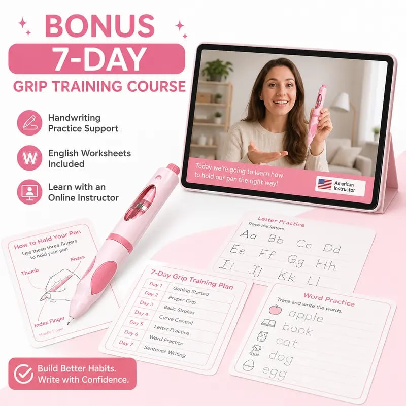 ✏️Write Right Ergonomic Pen Grip Writing Aid – Self-Advancing Posture-Training Pencil with 12 Refills