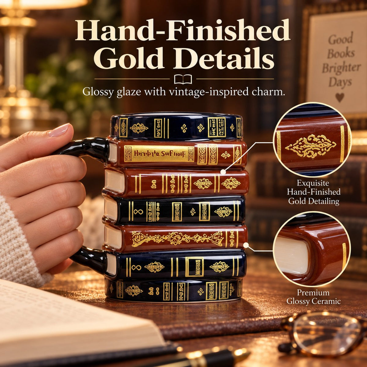 📚 ✨ 3D Stacked Vintage Book Mug: Cozy Library Style Coffee Cup for Book Lovers, Reading Nook & Home Desk