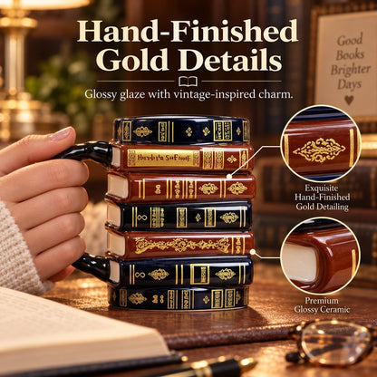 📚 ✨ 3D Stacked Vintage Book Mug: Cozy Library Style Coffee Cup for Book Lovers, Reading Nook & Home Desk