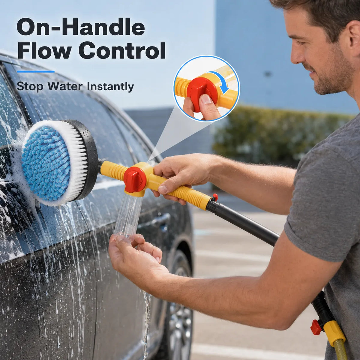 Water‑Powered Auto Rotating Car Wash Brush for Home Garage Car Care