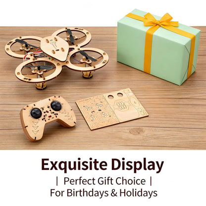 💥🏆Top Gift 2026 🎁 DIY Wooden Drone Assembly Kit, 2.4GHz RC Quadcopter with 360° Flip, Emergency Stop & Beginner Friendly Controls, STEM Building Toy for Teens & Adults