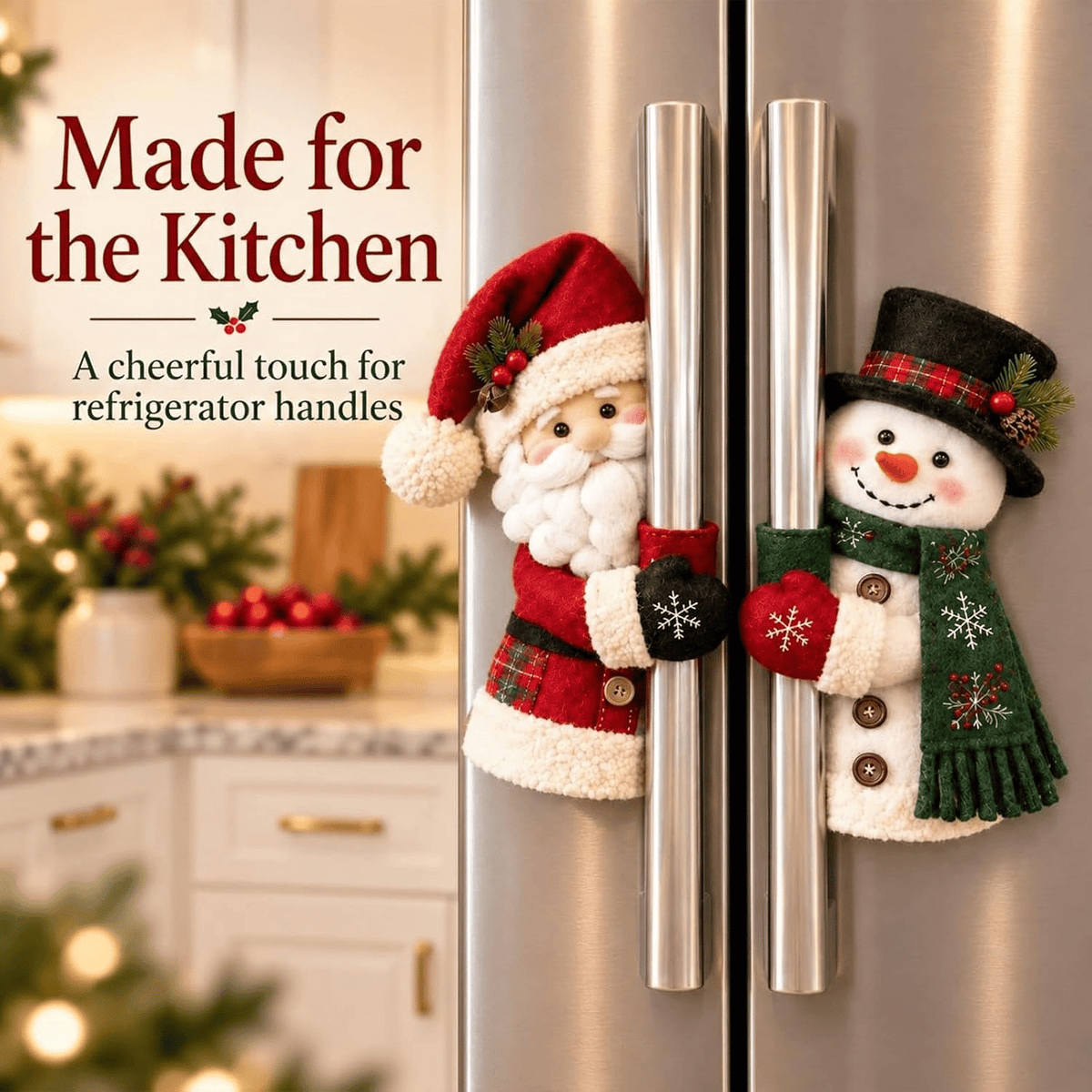 Festive Christmas Handle Covers Set, Plush Santa & Snowman Handle Huggers for Fridge Oven Kitchen Cabinets, Cozy Holiday Home Decor Gift for Friends