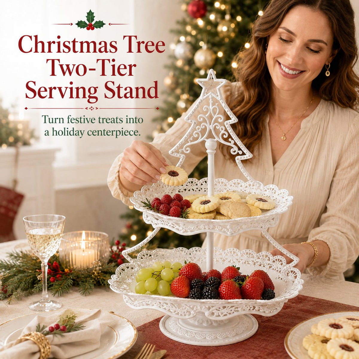 Christmas Tree Two-Tier Serving Stand