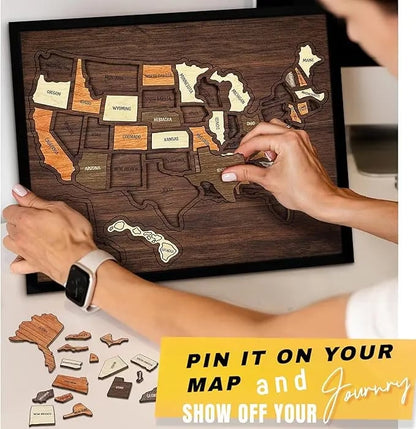 🔥Last Day 50% OFF -🇺🇸 Wooden USA Travel Map Puzzle🧩A Stylish Way to Track Your Journey & Memories