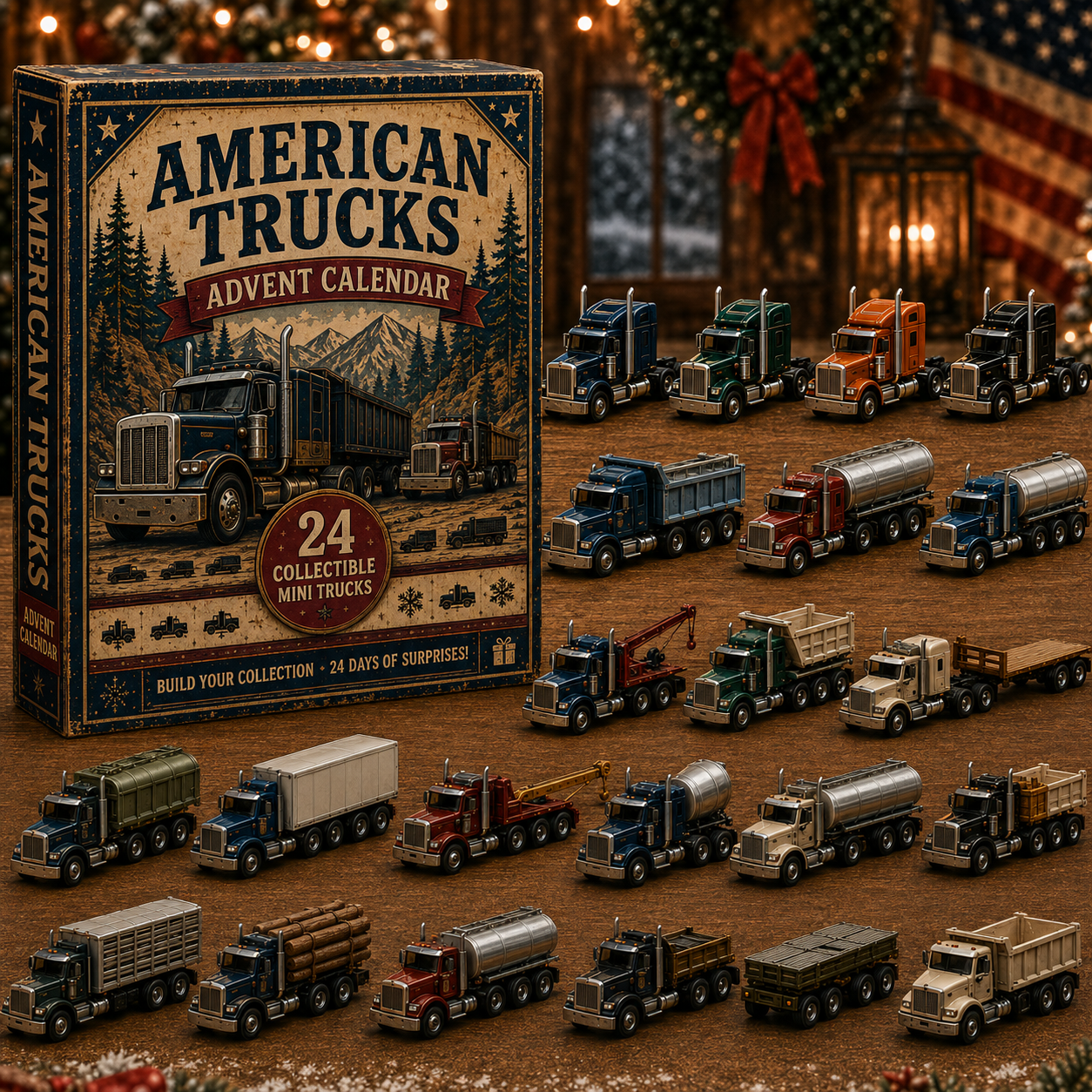 🚚American Trucks Advent Calendar 2026 – 24 Days of Collectible Mini Truck Surprises, Acrylic Charms Blind Box