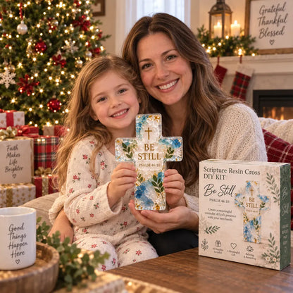✝️ Beginner-Friendly Be Still Scripture Resin Cross DIY Kit | Complete Kit with Cross Mold, Two-Part Resin, Florals, Gold Accents, Tools & Step-by-Step Guide Included 💕