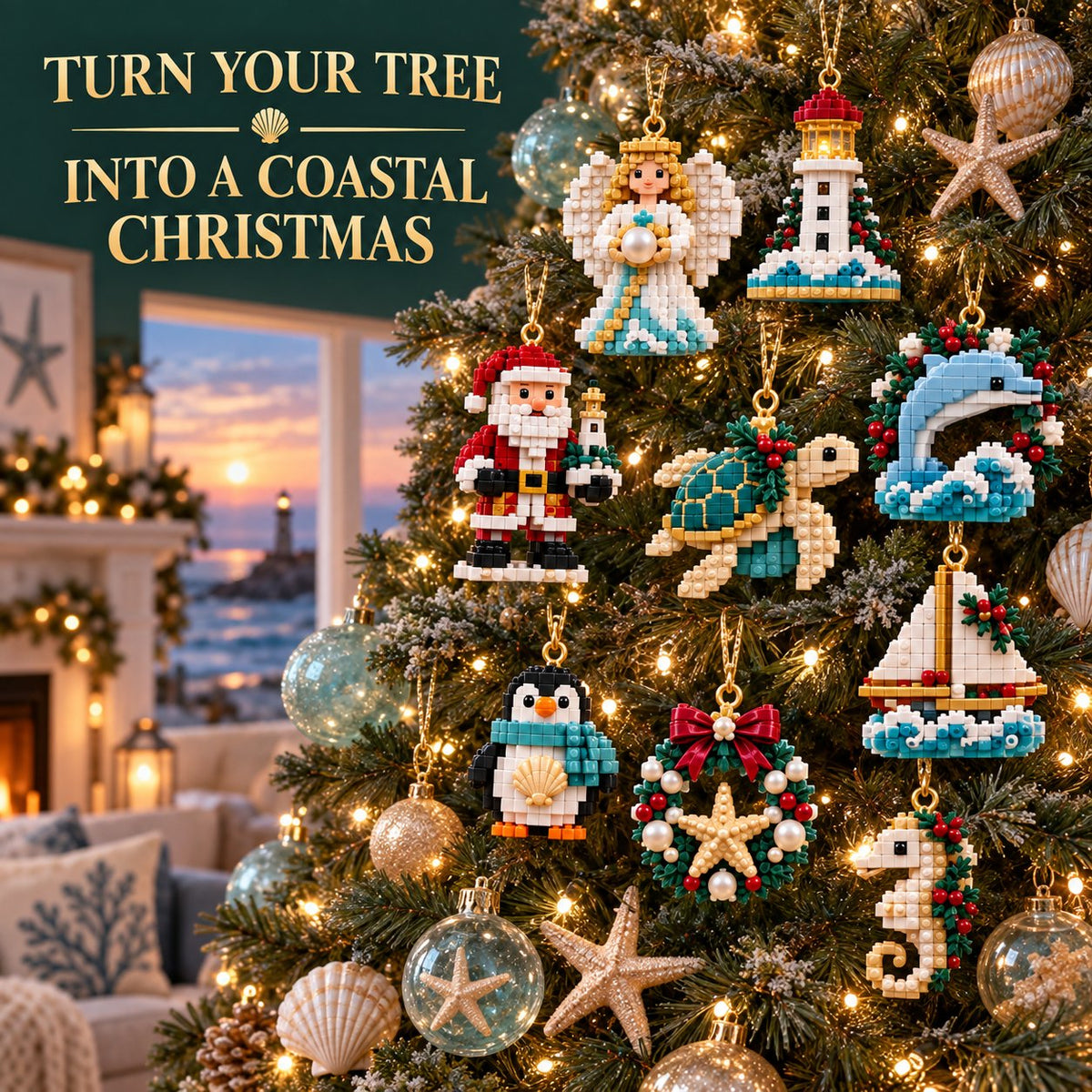 ✨ 🌊 Coastal Christmas 24-Day Mini Brick Ornament Advent Calendar