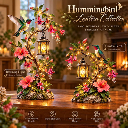 Hummingbird Garden Lantern Light - Lighted Floral Table Decor