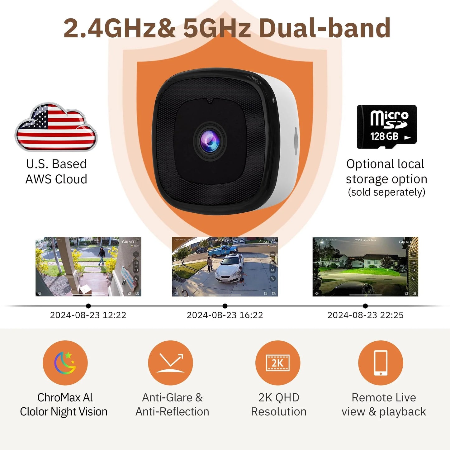 2K Indoor WiFi Security Camera with AI Detection & Color Night Vision
