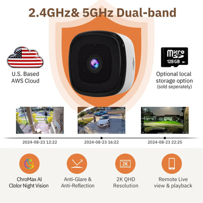 2K Indoor WiFi Security Camera with AI Detection & Color Night Vision