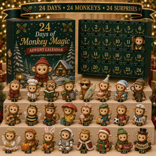 24 Days of Monkey Magic Advent Calendar – 24 Collectible Monkey Figurines Christmas Countdown Surprise Box