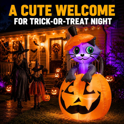 Giant Halloween Pumpkin Cat Inflatable Yard Decoration