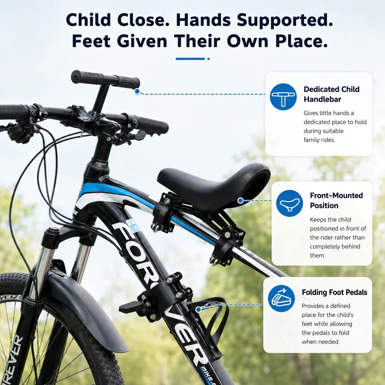 Front-Mounted Kids Bike Seat Set with Handlebar & Folding Foot Pedals