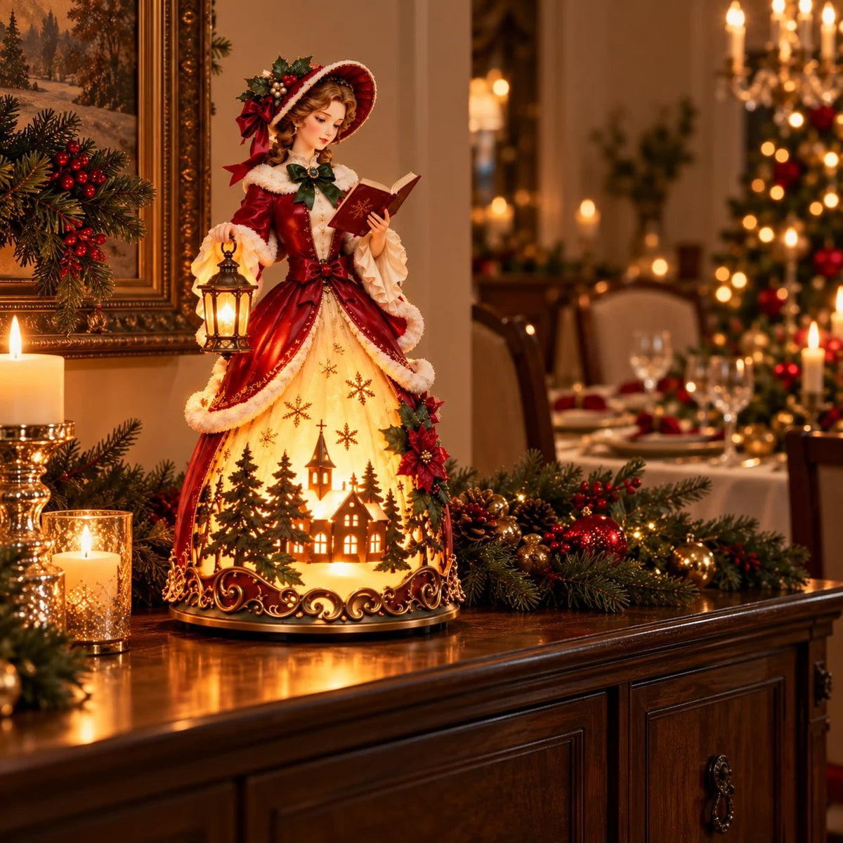 🎄 Victorian Christmas Caroler Lady Lamp | Lighted Tabletop Decor