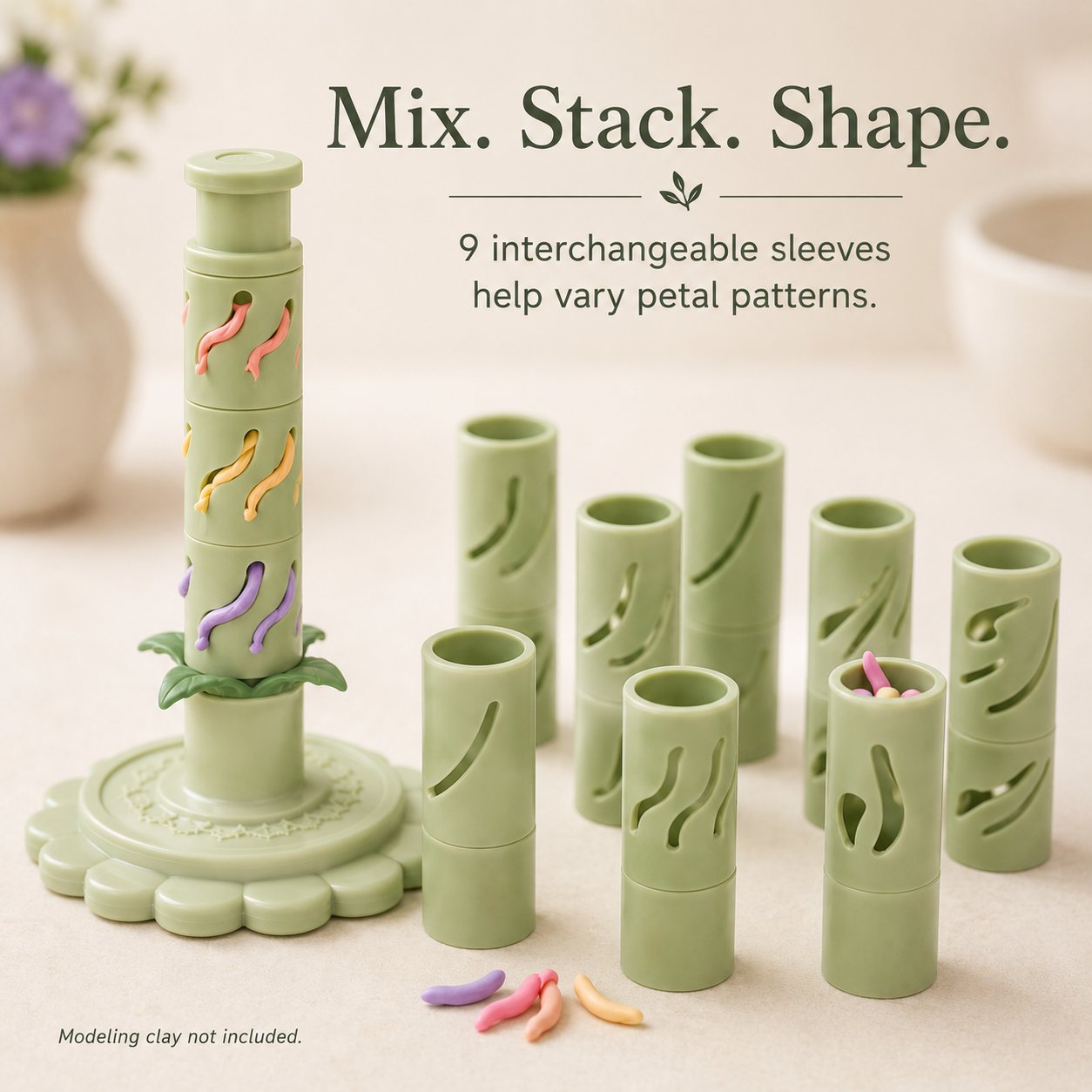 Modular Clay Bloom Maker with 9 Shaping Sleeves – DIY Flower Forming Tool