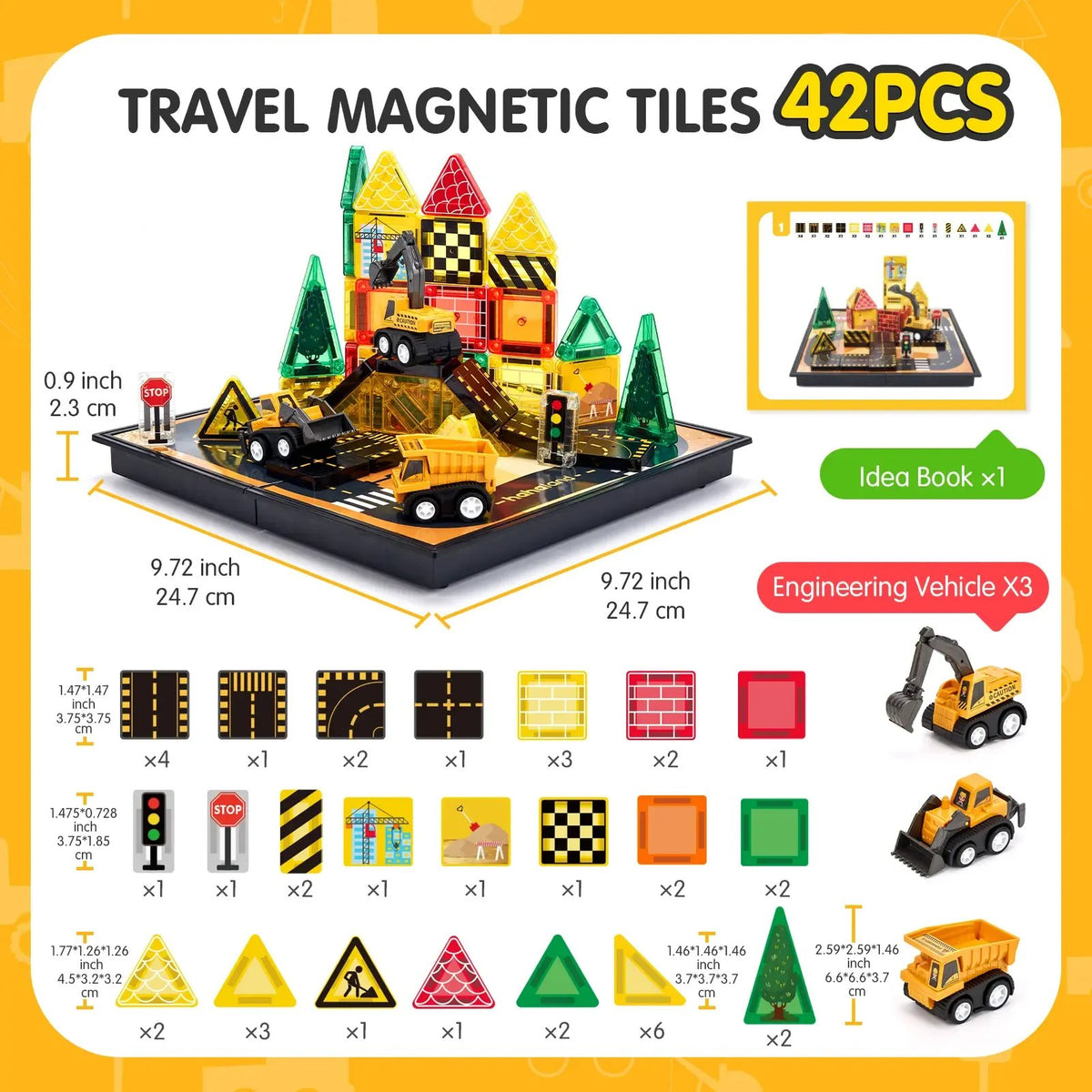 🎁Perfect Gift for Kids🎁42 PCS Magnetic Tiles Road Toppers Set for Kids Ages 3-5