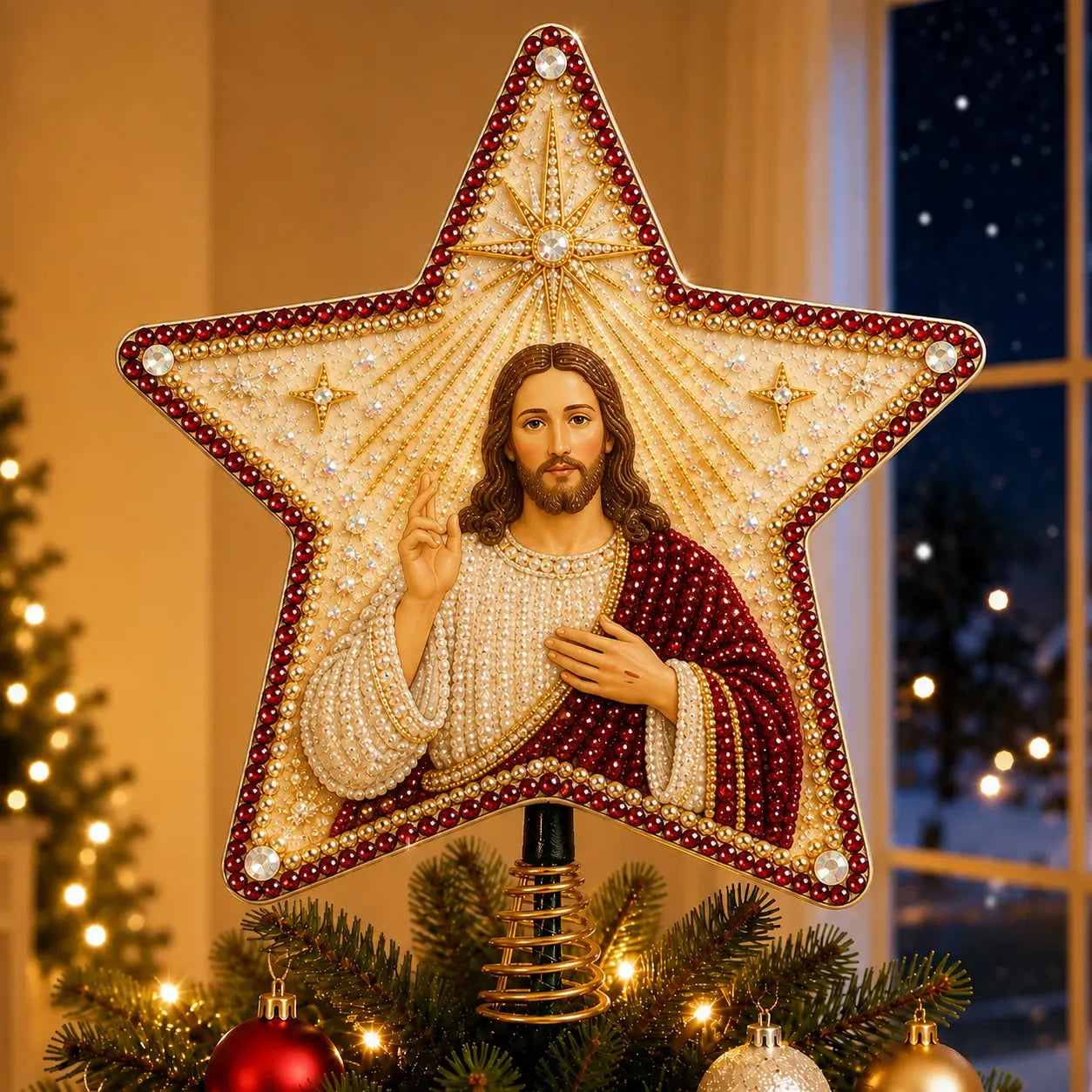 ✝️ Beginner-Friendly Christian Faith Pearl Diamond Art Christmas Tree Topper DIY Kit | Complete Set with Printed Base, Pearl & Crystal Pieces, Application Tools & Step-by-Step Guide Included 💕