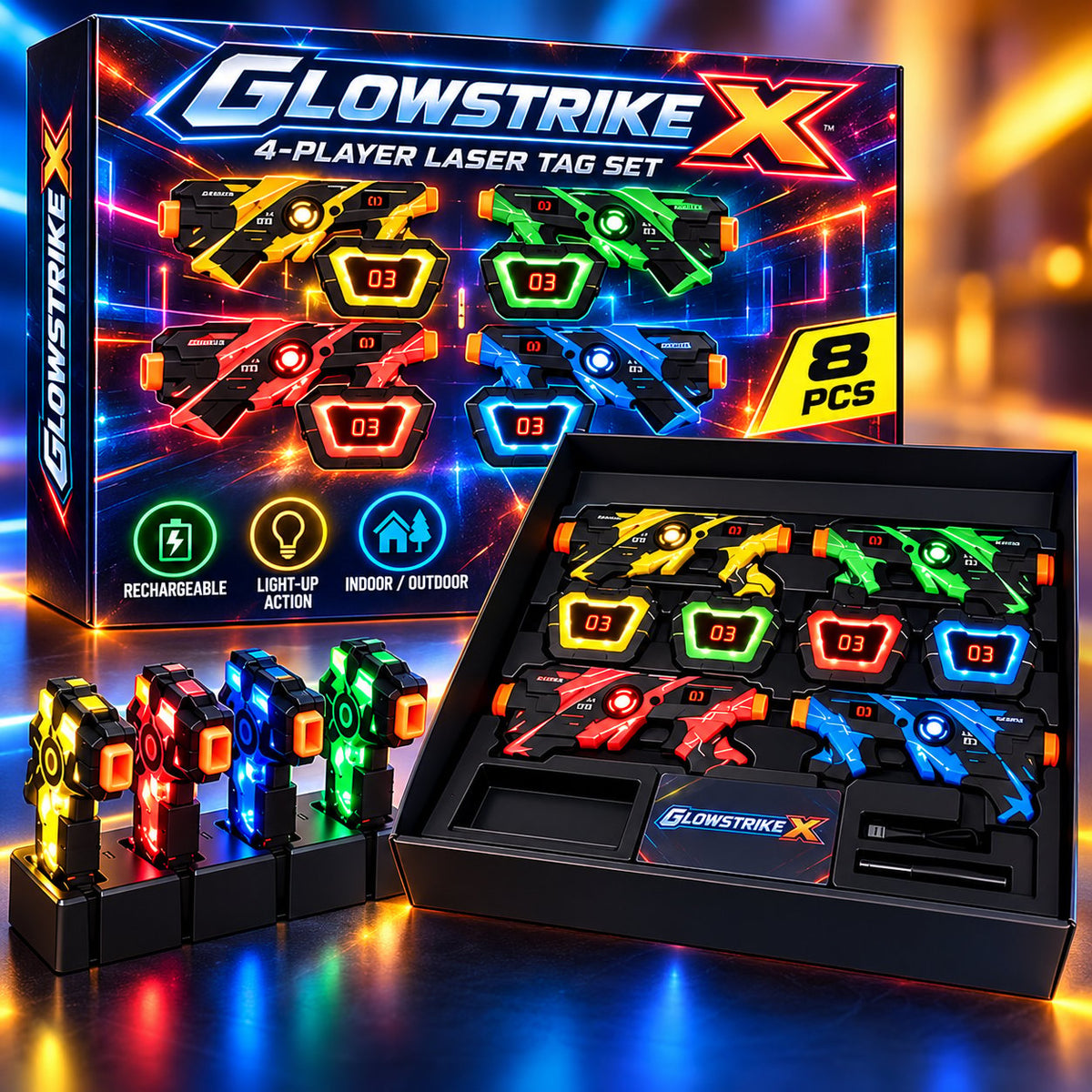 X Laser Tag Battle Set with blasters and LED score vests