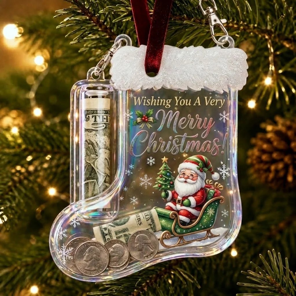 🎄Christmas Stocking-Shaped Money Gift Ornament – “Here’s A Few Bucks” Cash & Coin Holder