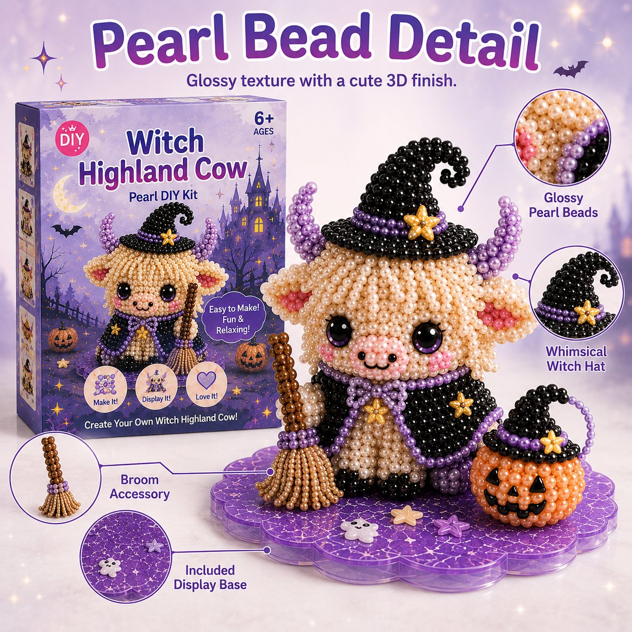 ⏳ Last Day 49% OFF – 🎃 Beginner-Friendly Halloween Highland Cow 3D Pearl Bead DIY Kit | Complete Kit with All Tools & Step-by-Step Guide Included 💕