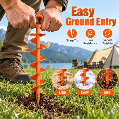 Heavy-Duty Spiral Ground Anchors Cast Steel Screw-In Ground Stakes for Securing Trampolines, Tents & Canopies Against Strong Winds, Outdoor Camping & Backyard Use